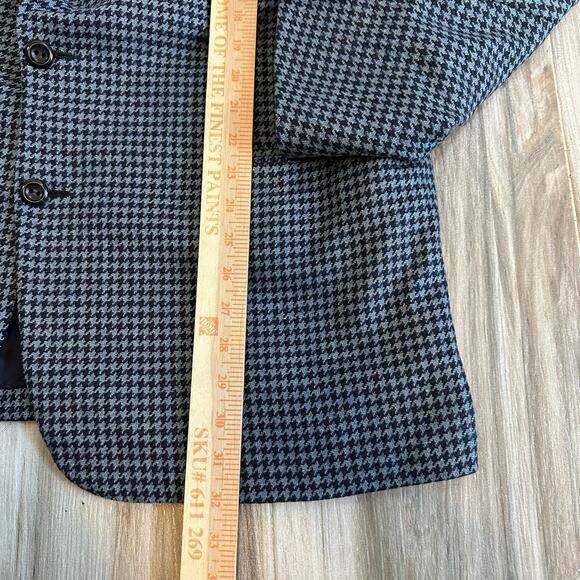 VTG Oxxford Clothes Blazer Crown Cashmere Houndstooth Size 46R Blue Navy Jacket - Picture 9 of 10